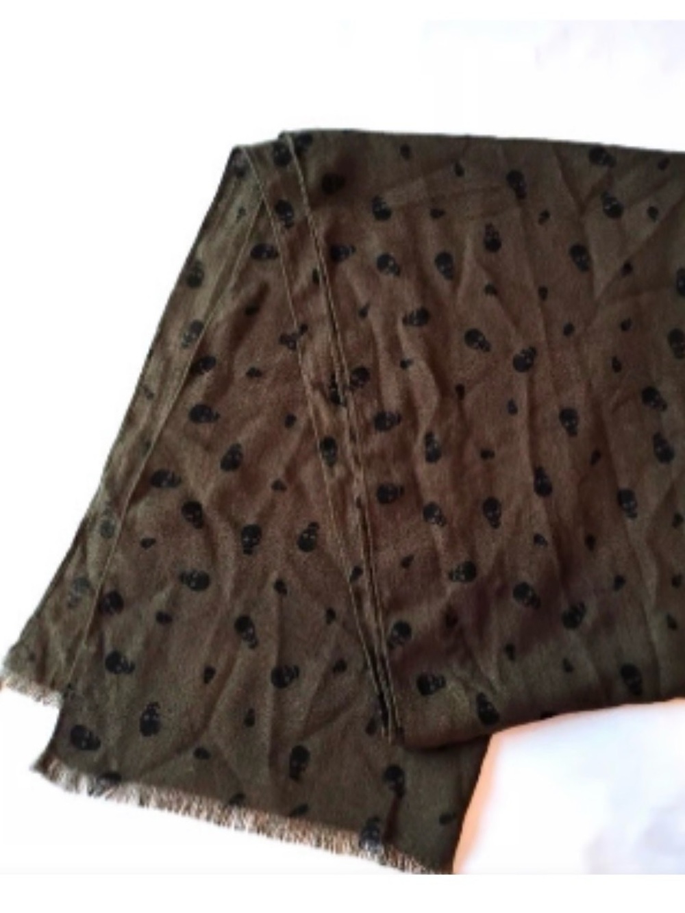 Mossimo Supply Co. Dark Green Scarf with Black Skull Print - Picture 6 of 7